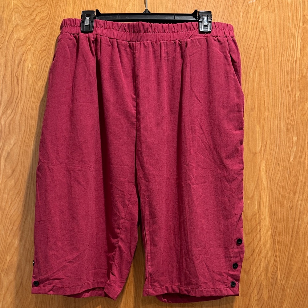 Ladies Relaxed Burgundy Hybrid Shorts with Button Hem